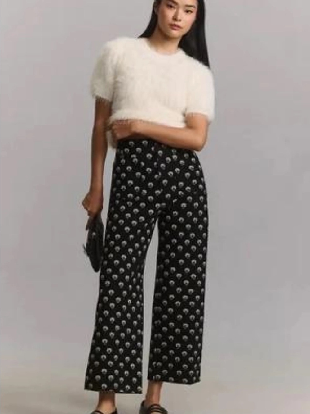 Maeve Black Wide-Leg Printed Pants